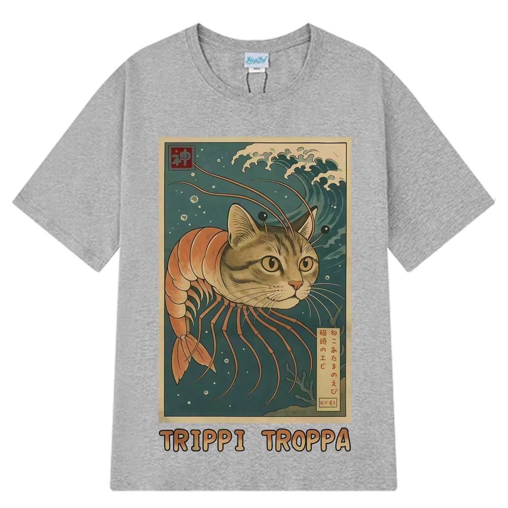 Trippi Troppa Brainrot Смешная футболка Укиё-э Японское искусство Итальянский Brainrot Мем Футболки Летняя Повседневная Хлопок Мужская Женская Футболки Топ S