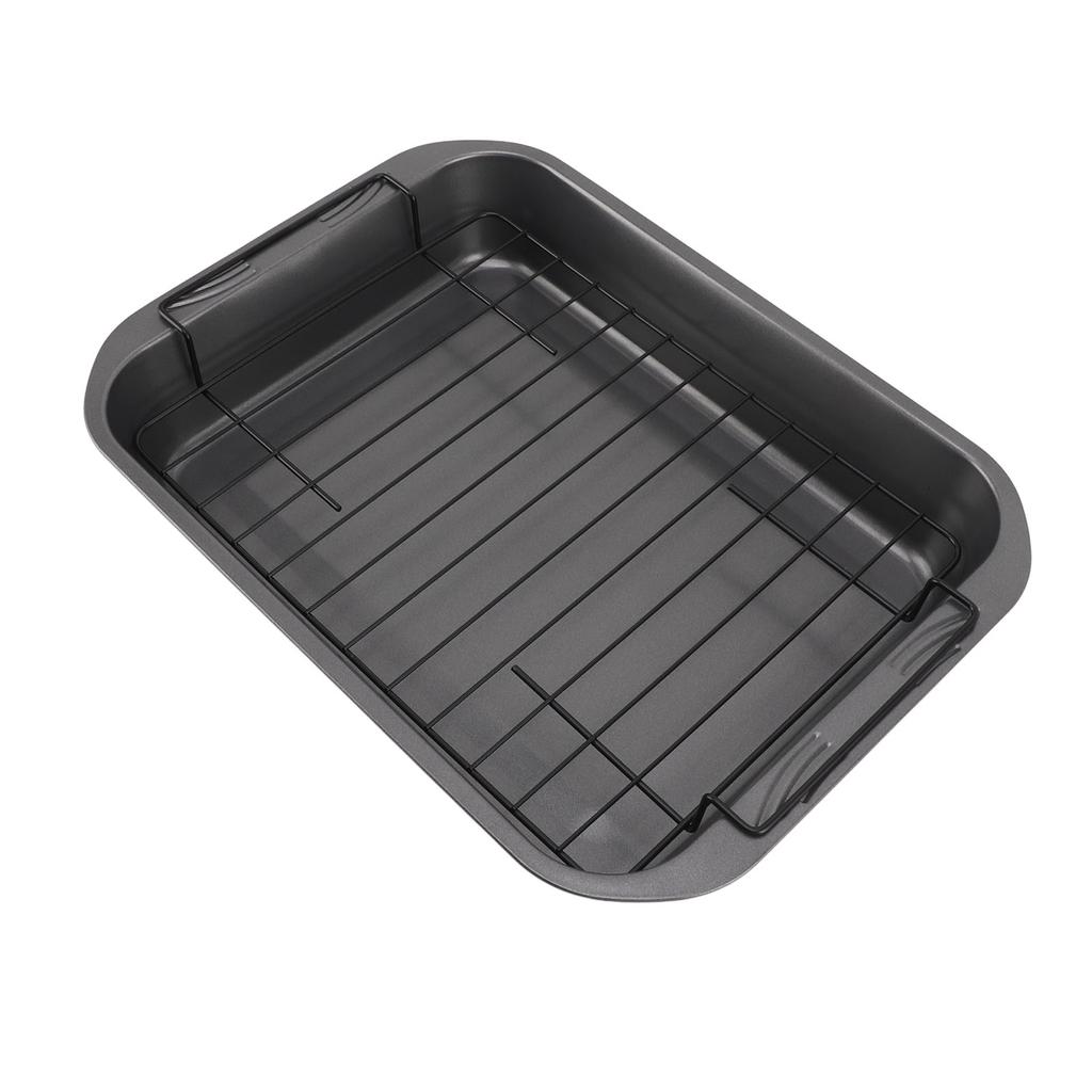 Roast Pan with Rack Rectangle Broiling Pan Carbon Steel Iron Handle Anti Stick Dishwasher Safe Baking Pan for Turkeys