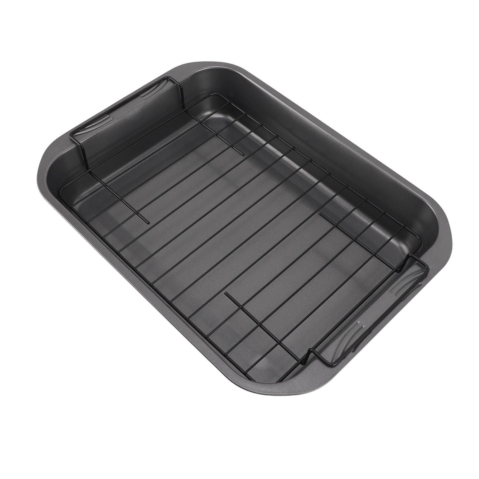 

Roast Pan with Rack Rectangle Broiling Pan Carbon Steel Iron Handle Anti Stick Dishwasher Safe Baking Pan for Turkeys L