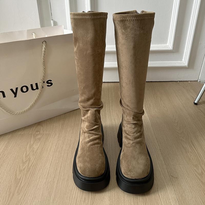 Chunky Women Knee High Boots Fashion Back Zippers Knight Long Boots Platform Heels Autumn Winter Ladies Shoes