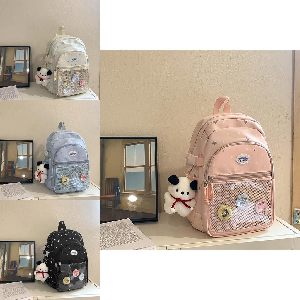 Nylon Student Backpack With Star Print Design For Casual Travel Girls Boys