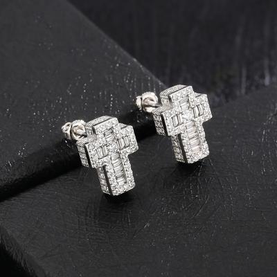 Luxus Punk Kreuz Ohrringe für Herren Iced Out Zirkonia Hiphop Stecker Ohrring Goldfarbe Damen Accessoires Modeschmuck