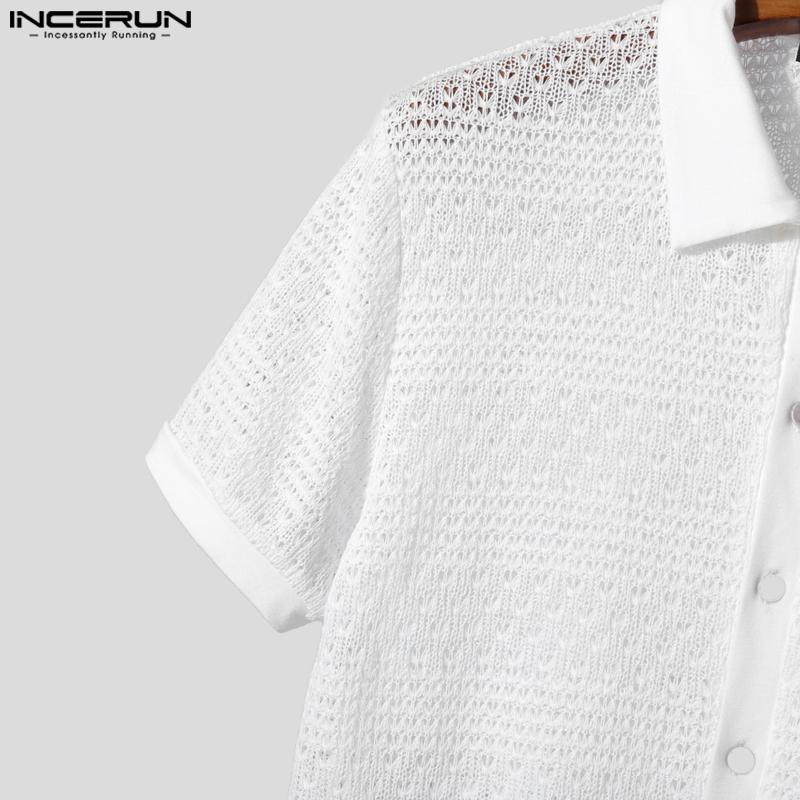 INCERUN Herren Revers Kurzarm Aushöhlen Lässig Locker Hemden Oberteile