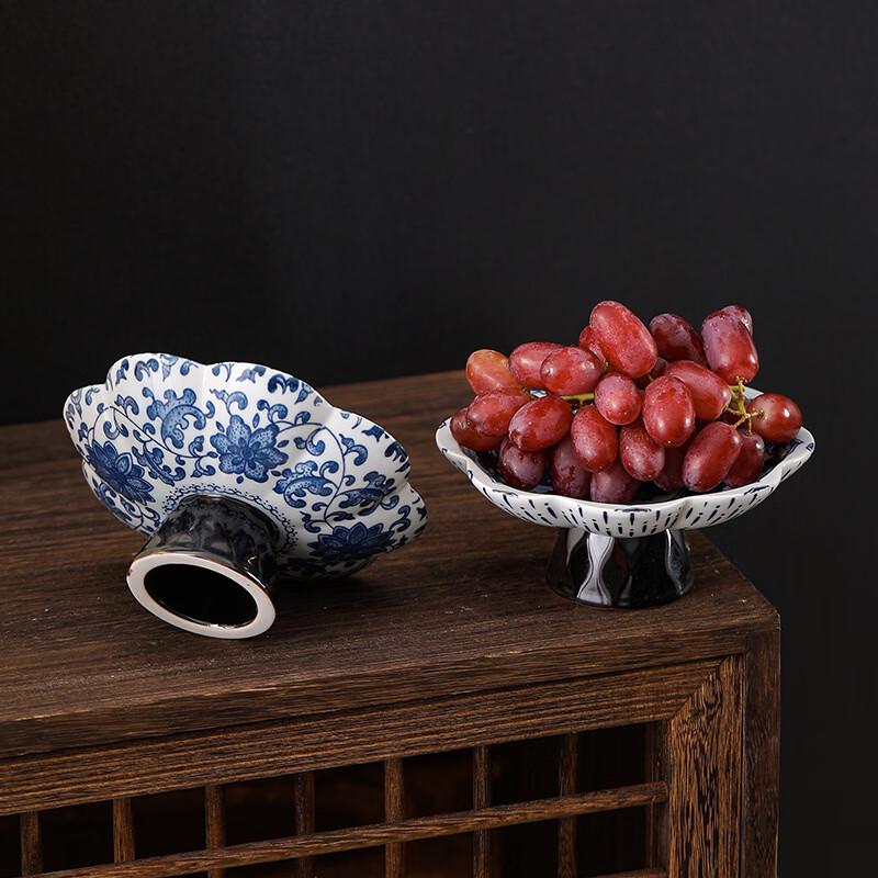Zhishi Retro Chinese Blue & White High-Footed Fruit Plate