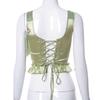 Vintage Ribbon Spaghetti Strap Bustiers Sleeveless Back Criss Cross Corset Crop Tops Women's Tank Tops Solid Color