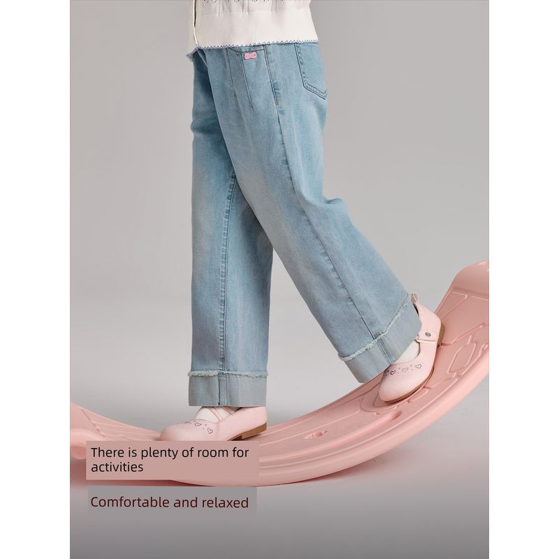 David Bella Children's Pants Girls' 2026 New Denim Jeans for Older Children Straight-Leg Pants Spring Long Pants Children's Clothing