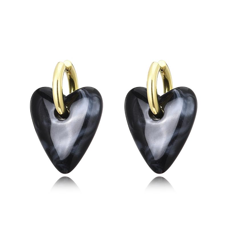 Vintage Big Statement Heart Pendant Stainless Steel Hoop Earrings For Women Smooth Acrylic Resin Gold Color Ear Buckle Jewelry