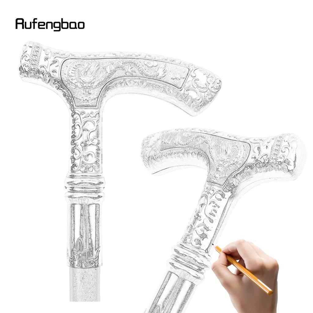 Golden White Dragon Luxury Pattern Walking Stick Party Fashion Elegant Walking Stick Decorative Cospaly Cane Knob Crosier 89cm