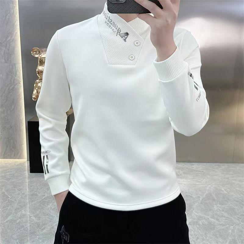 

Men s Winter Plus Velvet Long-Sleeve T-Shirt: Thick Warm Hoodie, Streetwear Style, Letter Print, Half-High Collar Base Layer. M (Recommended 90-110 jin)