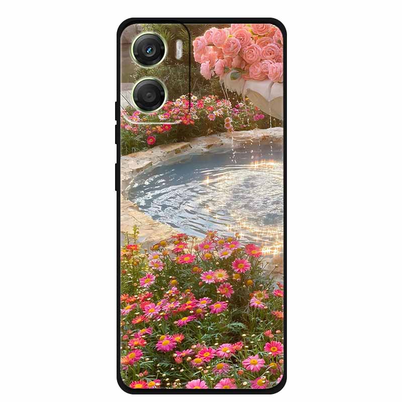 Flowers Case For Motorola Moto G06 G 06 4G Soft Silicone Phone Cover Funda Black TPU Protective Bumper Back Fashion Coque Shell
