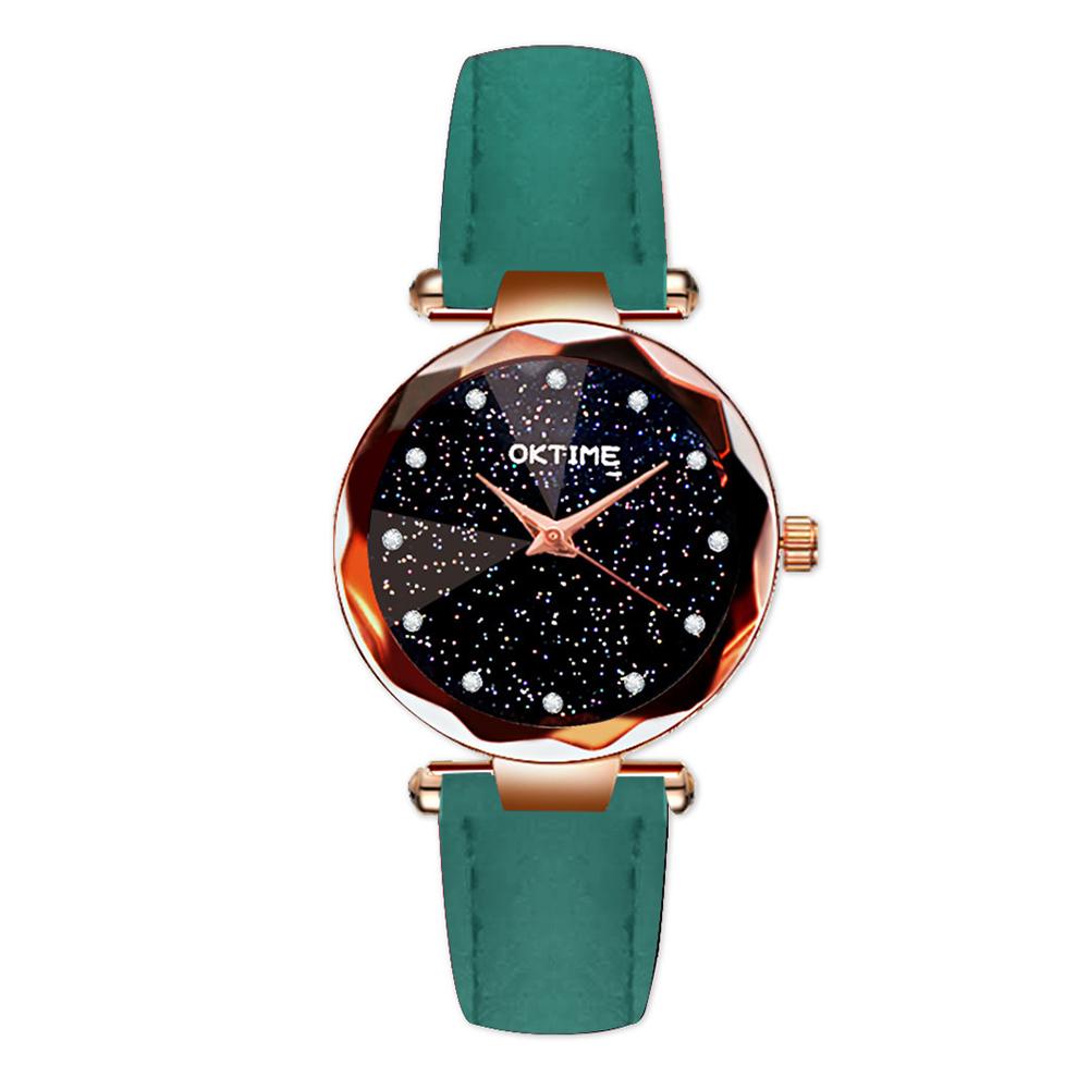 

Women Fashion Retro Belt Quartz Movement Wristwatch Starry Sky Dial Watch green #1