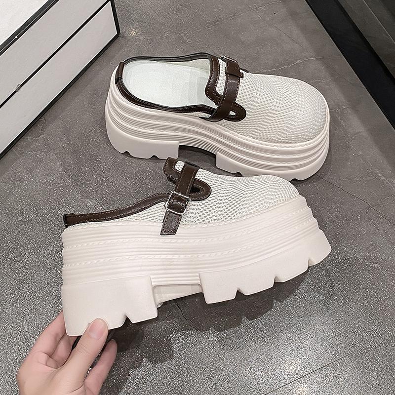 Fashion New 2025 Mesh Slippers Slip On 10CM Platform Wedge Sandals Women Summer Breathable High Heels Chunky Sneakers Woman