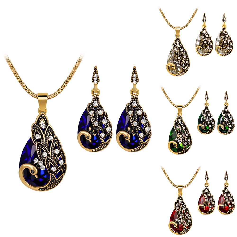3Pcs Earrings Jewelry Fake Peacock Pendant Fashion Necklace