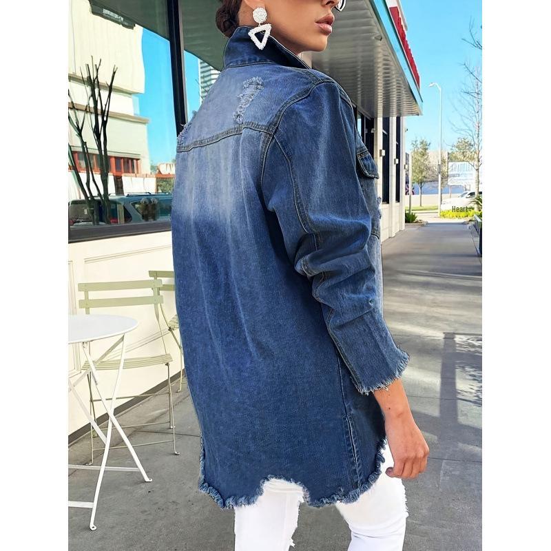 2026 New Arrival Women's Turn-Down Collar Denim Jacket, Single-Breasted Casual Coat - European & American Style