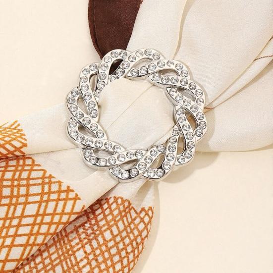 Vintage Scarf Ring Rotary Flower Rhinestone Brooch Pin for Women 3-Slot Adjustable Elegant Scarf