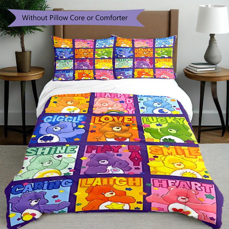 3pcs Duvet Cover Set (1*Duvet Cover + 2*Pillowcase, Without Core), Care Bears Print Bedding Set, Bedroom Decor, All‑Season, Birthday Gift