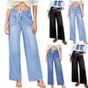 Damen Jeans mit weitem Bein Leichte gerade geschnittene lockere Jeans mit Kordelzug Denim Hose
