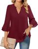 Women's V-Neck Double-Layer Chiffon Top with Flare & Tie-Waist Detailing