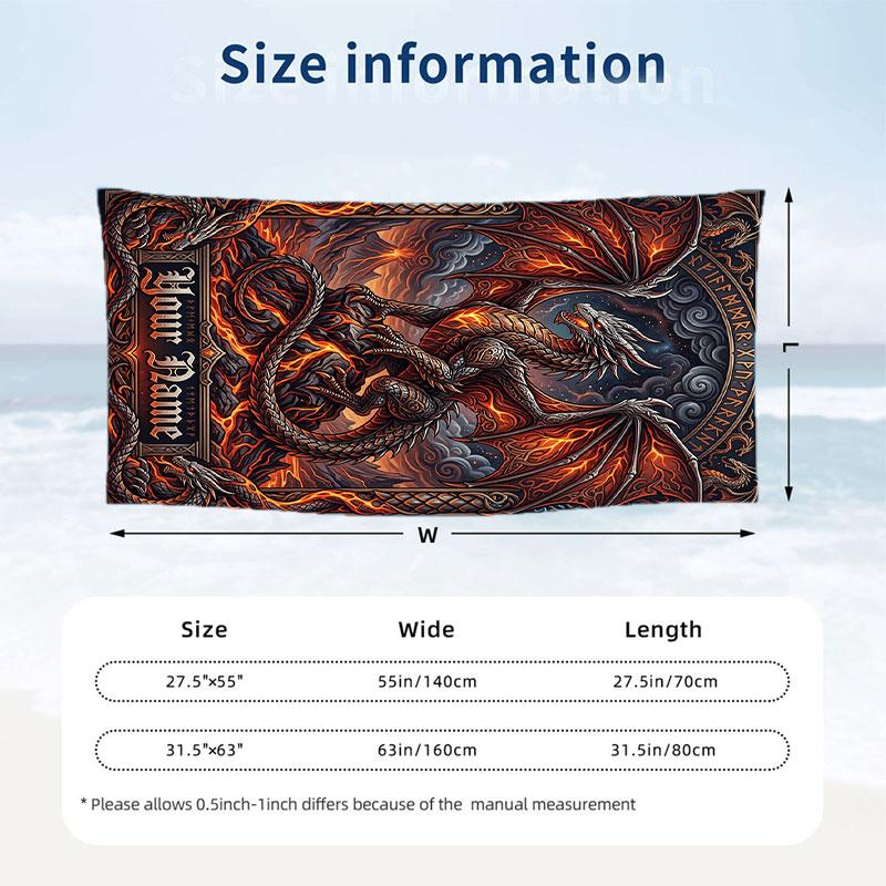 Dragon Phoenix Theme Beach Towel Personalized Custom Name & Text Soft Quick Dry Beach Towel for Swimming Travel