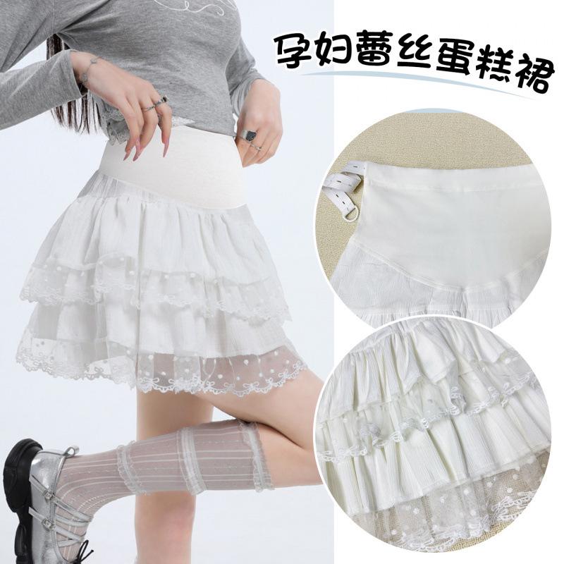 

Spring/Summer Maternity A-line Skirt with Bow and Lace Trim - Slim Fit, Belly Support, Fluffy Cake Design for Pregnant Women. 2XL