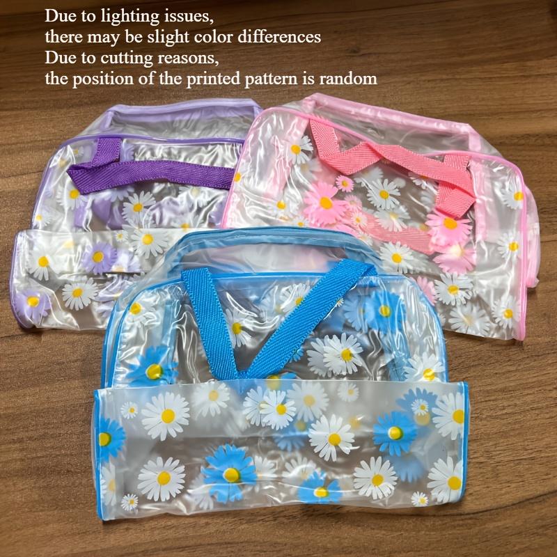 1pc Daisy Print Handbag Portable Beach Wash Bag Large Capacity Makeup Bag PVC Swimming Bath Bag Clothing Storage Tote Bag
