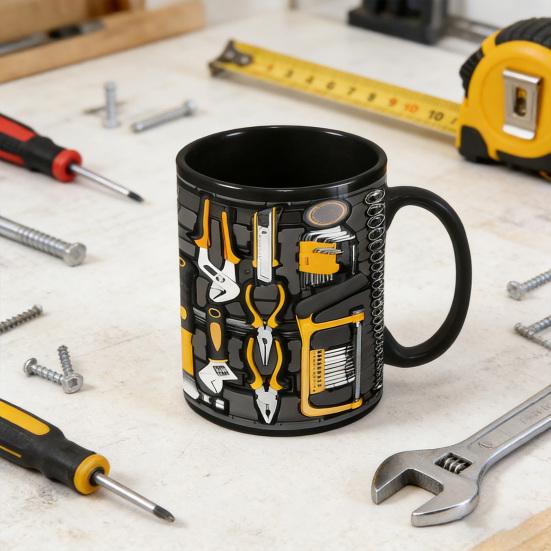Mechanic Toolbox Coffee Mug Funny Ceramic Toolbox Pattern Cup Birthday Christmas Thanksgiving Gift for Husband Dad
