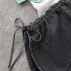 High-Waist Elastische Jeans-Shorts: Damen 2022 Sommer Schlank geschnitten A-Linie Kordelzug Weites Bein Design
