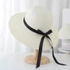 Large Eave Straw Hat For Woman Black Bow Tie Edgesunscreen Foldable Beach Hat Outdoor Seaside Vacation Fashionable And Elegent
