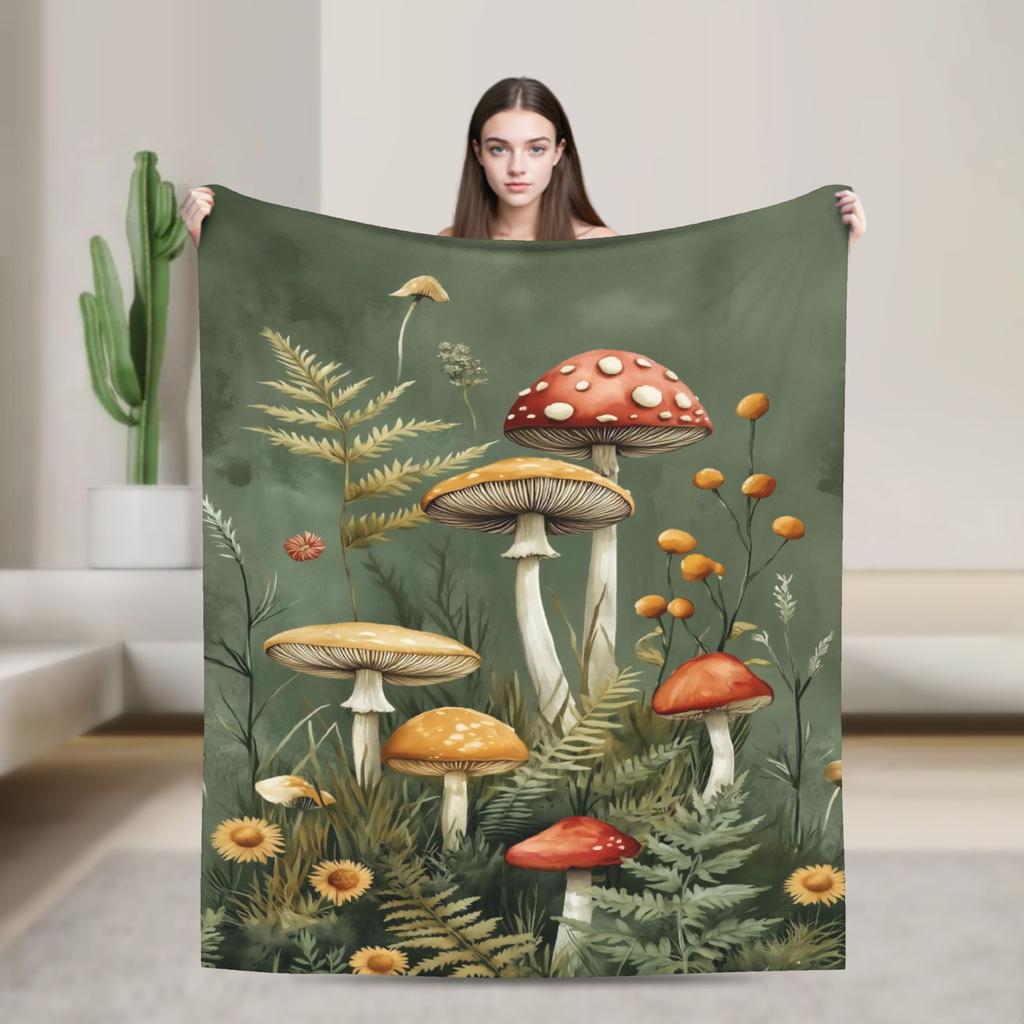 Cartoon Mushroom Blankets Fleece Decoration  Portable Super Warm Throw Blanket for Bedding Office Bedspreads