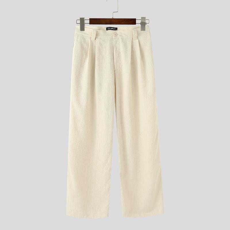 

INCERUN Мужские брюки на молнии с поясом, однотонные, повседневные, текстурированные, длинные, прямые 2XL абрикосовый