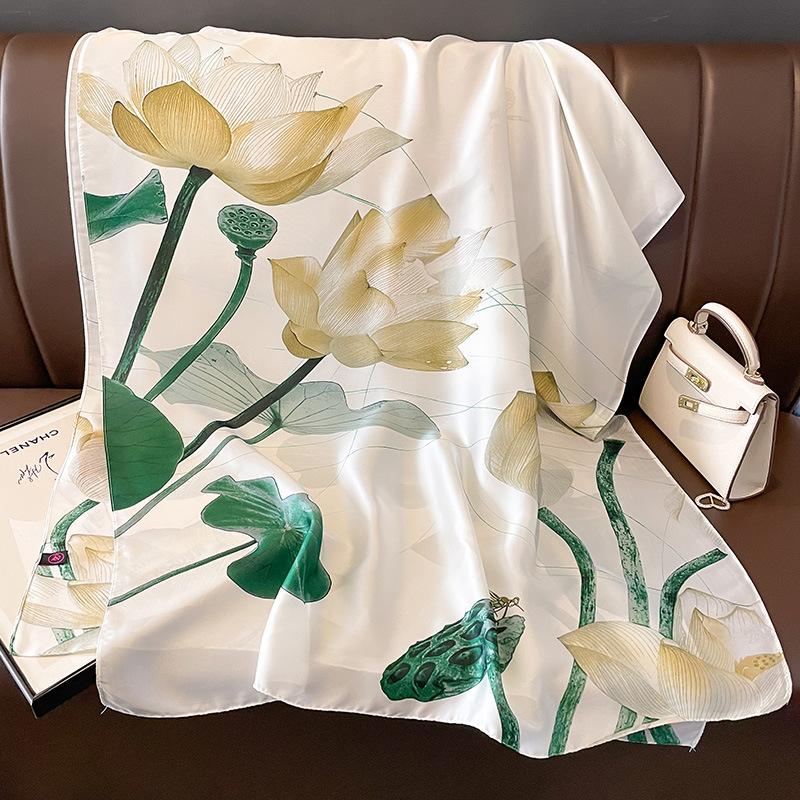 

Большой шарф с принтом, элегантная шаль из искусственного шелка, повседневная солнцезащитная ветрозащитная повязка на голову, атласные шарфы для женщин 80*180cm