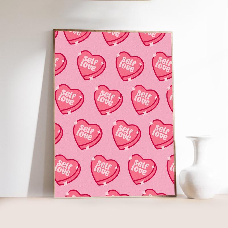 Pink Love Heart and Playing Cards Preparatory Student Canvas Print Poster Bauhaus Wall Art Poster Coffee House Bar Home Decor