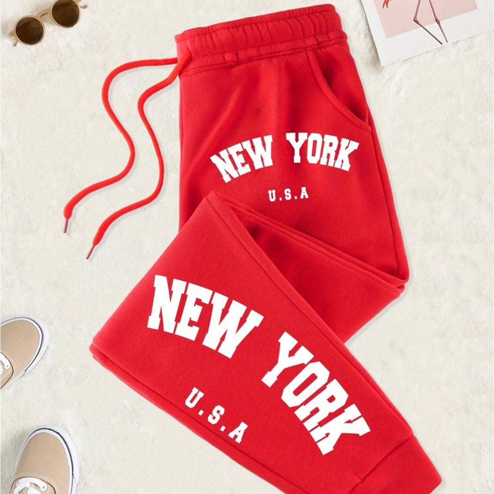 New York Printed Drawstring Sweatpants with Letter Print for Comfortable Casual Wear In Spring and Autumn