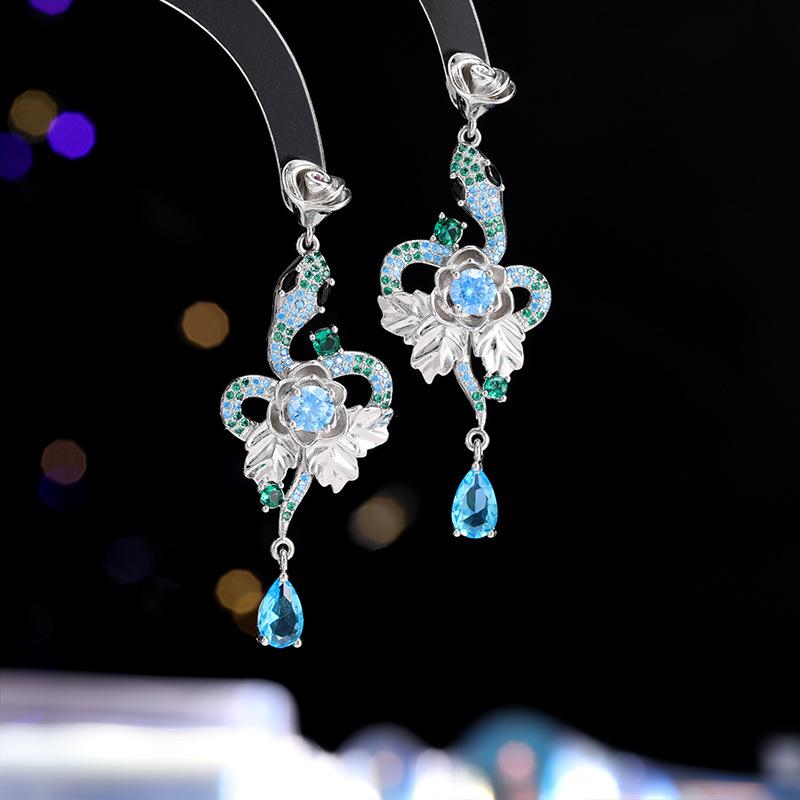 

Холодный ветер личность творческий дух змея капли воды циркон серьги-гвоздики женские серебряные иглы s925 уникальные зодиакальные модные серьги