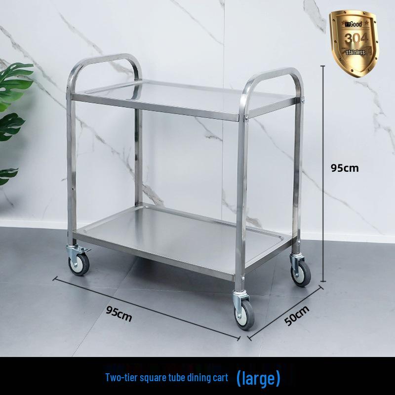 Three-tier Stainless Steel Service Cart: Meal, Food, Beverage, and Dish Collection Trolley for Restaurants and Hotels.