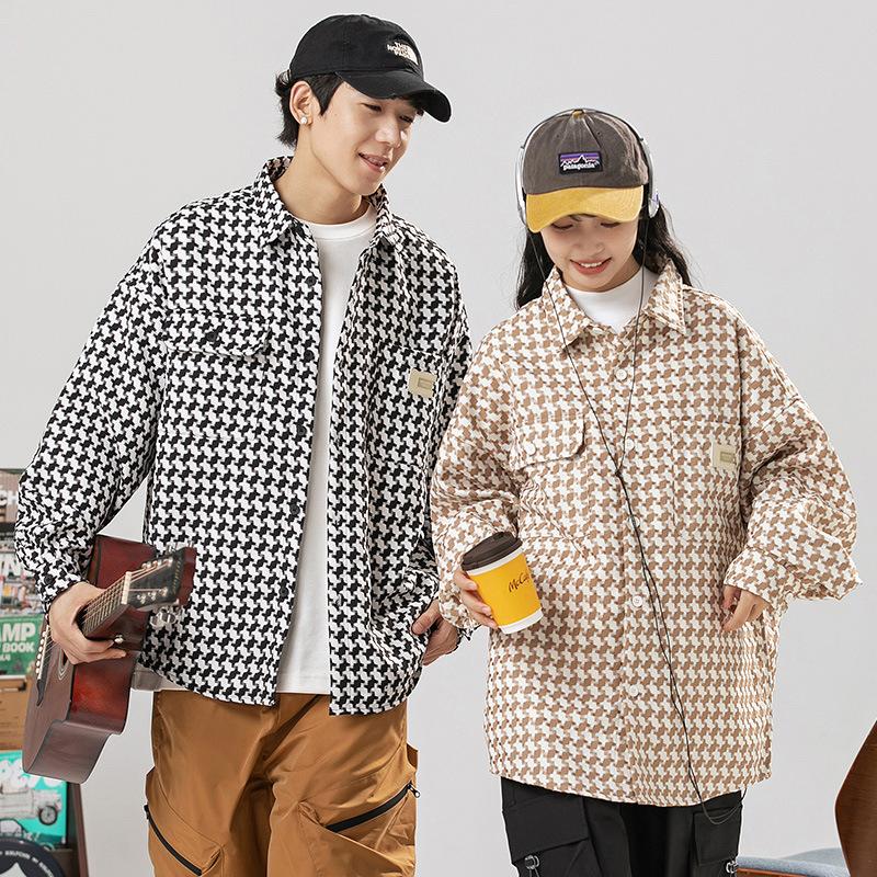 

Уличная рабочая одежда, модная брендовая осенняя рубашка с длинными рукавами, маленький ароматный стиль, окрашенная в пряже решетчатая ткань, костюм для любви