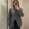 2026 European & American Women's Irregular Plaid Long Sleeve Suit Jacket - Versatile Spring/Autumn Commuting Wear