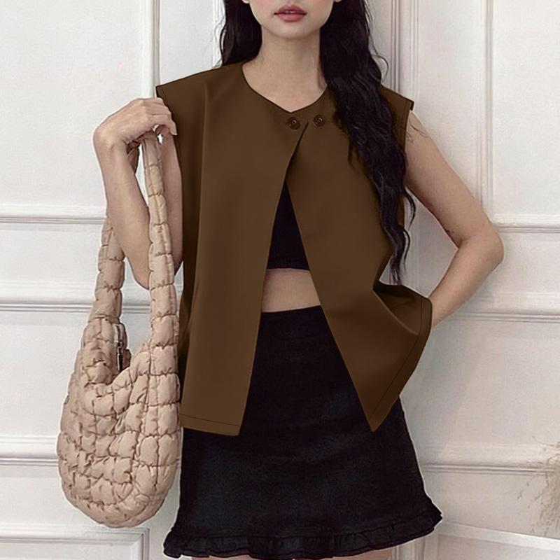 

ZANZEA Women Casual Round Neck Solid Color Sleeveless Vest Tops S коричневый