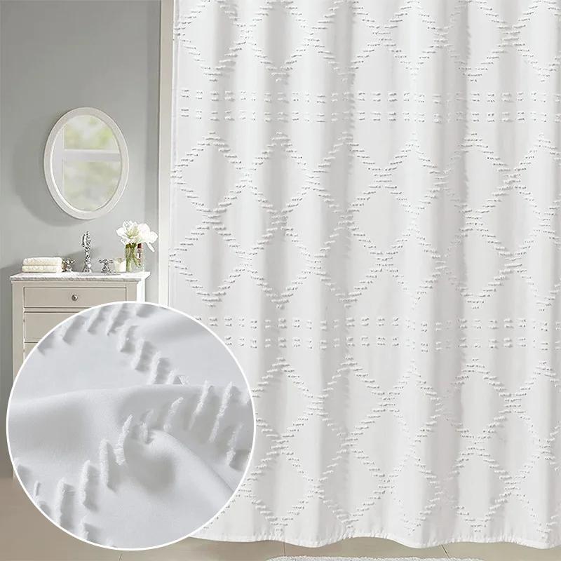 Tenda da Doccia Bianca Impermeabile in Tessuto Intrecciato Tende da Doccia Moderne in Stile Farmhouse per Bagno Set di Tende