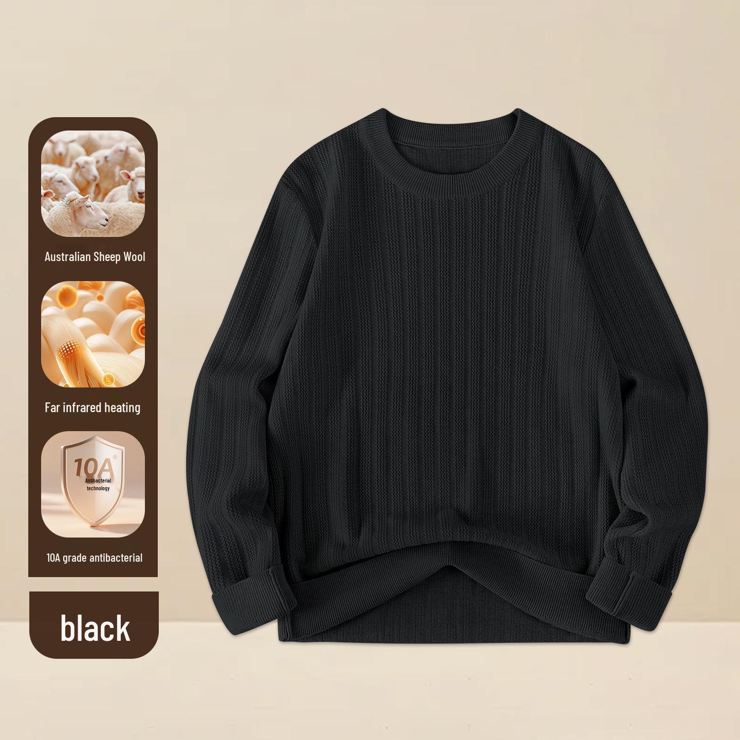

Men s Modal Wool Sweater - Autumn/Winter 2026 - Warm Round Neck Knit with Loose Long Sleeves 2XL чорний
