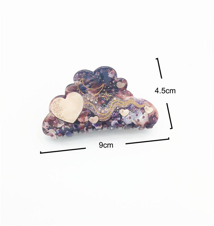Unique Desgin Medium Size Acetic Acid Heart and Cloud Hair Claw Clips Rhinestone Hotfix Glitter Hair Clamps