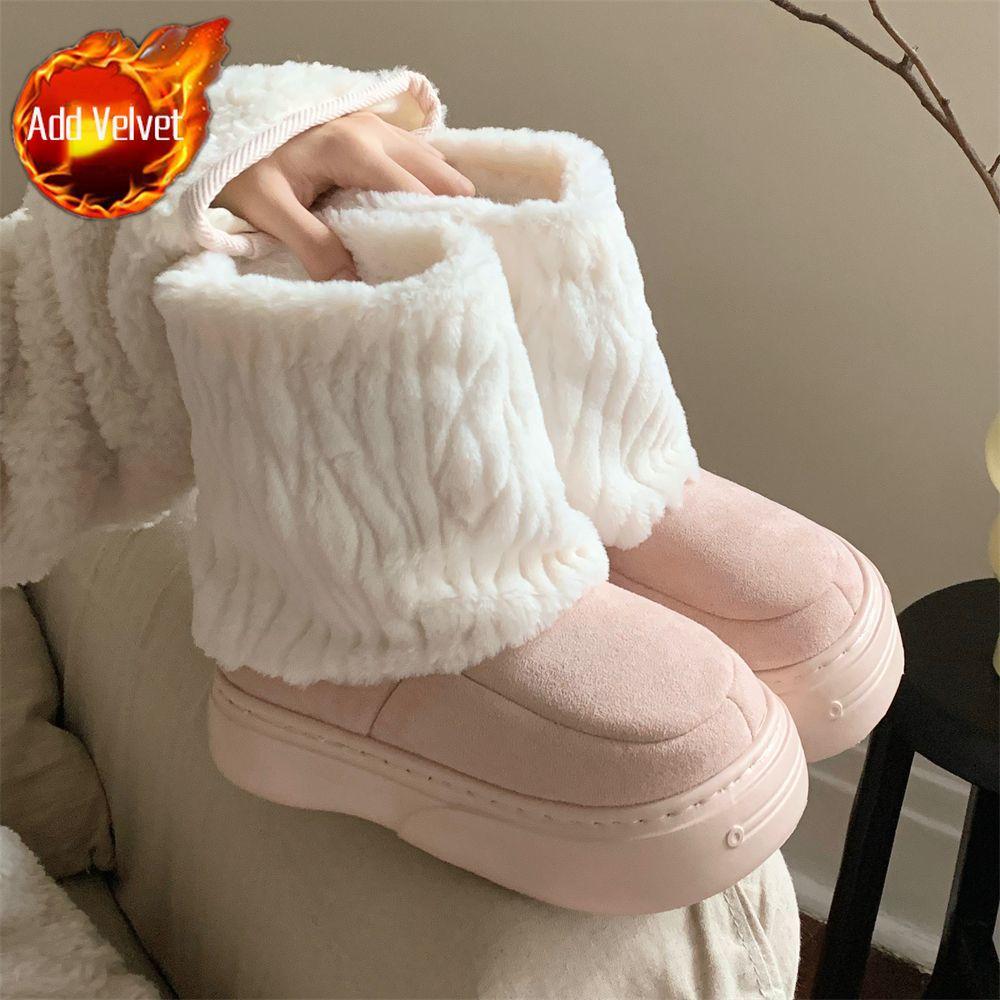 Fashion Furry Platform Snow Boots for Women Round Toe Height Increasing Non Slip Goth Trend 2025 High Quality Work Padded Woman Shoes