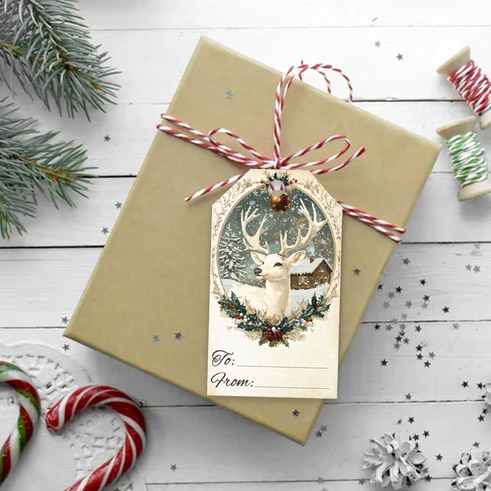 40pcs, Christmas tags, gift labels, party decorations, DIY, packaging embellishments, greeting cards, party cards, jute twine