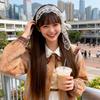 Douyin Lace Bow Headband Long Straight Wig for Girls - Black Full Cover Hairstyle