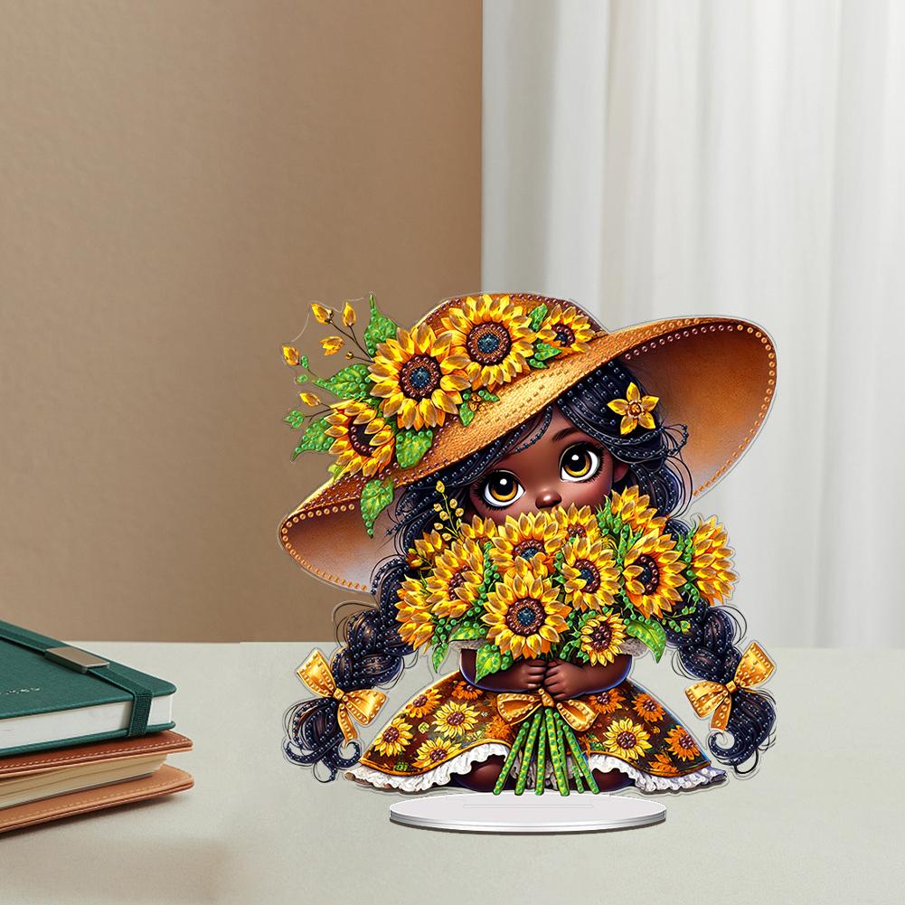 Acrylic Special Shape Sunflower Girl Diamond Painting Tabletop Ornaments Kit Diamond Painting Desktop Decors Bedroom Table Decor