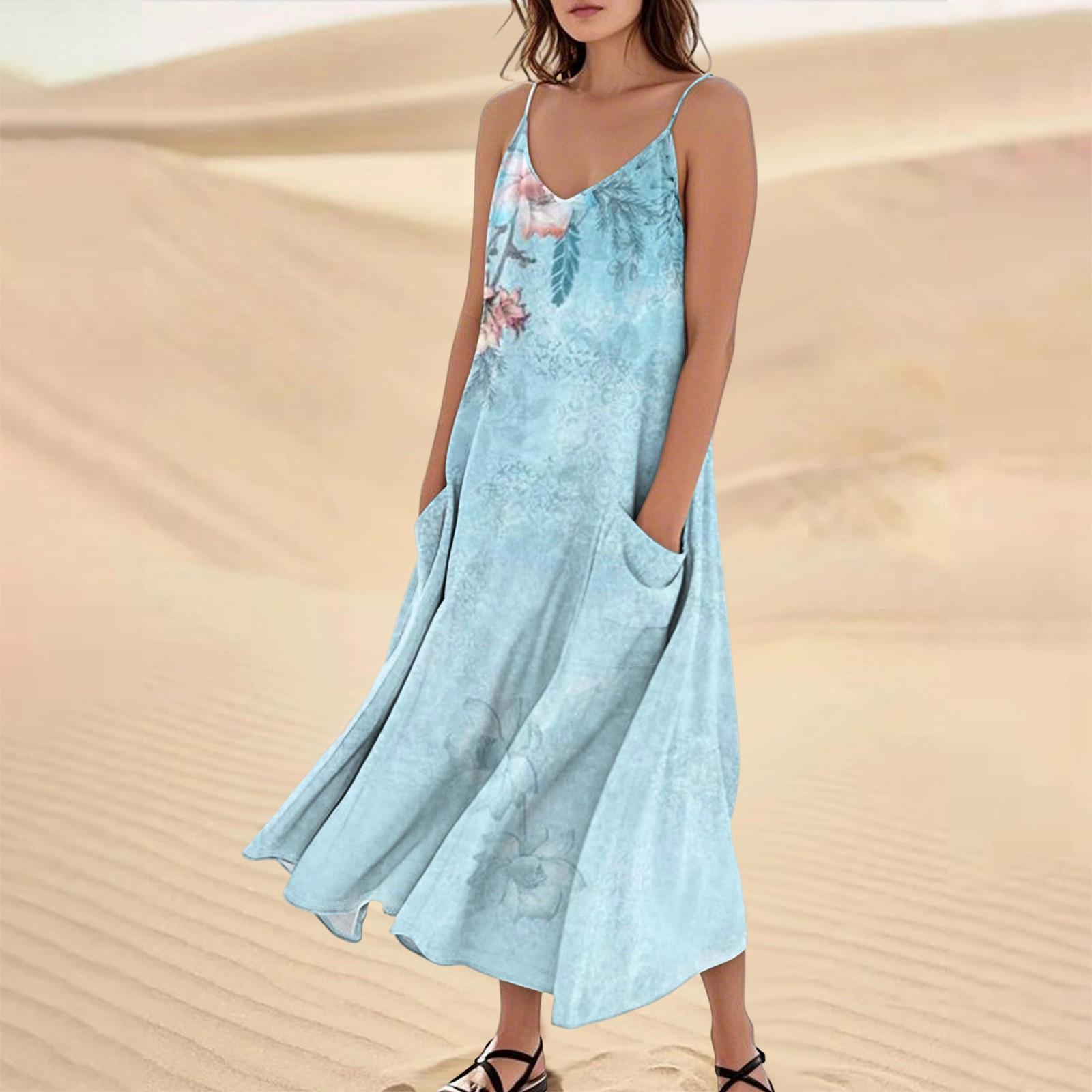 

Women s Summer Dress Casual Loose Long Beach Vacation Dresses S світло-синій колір