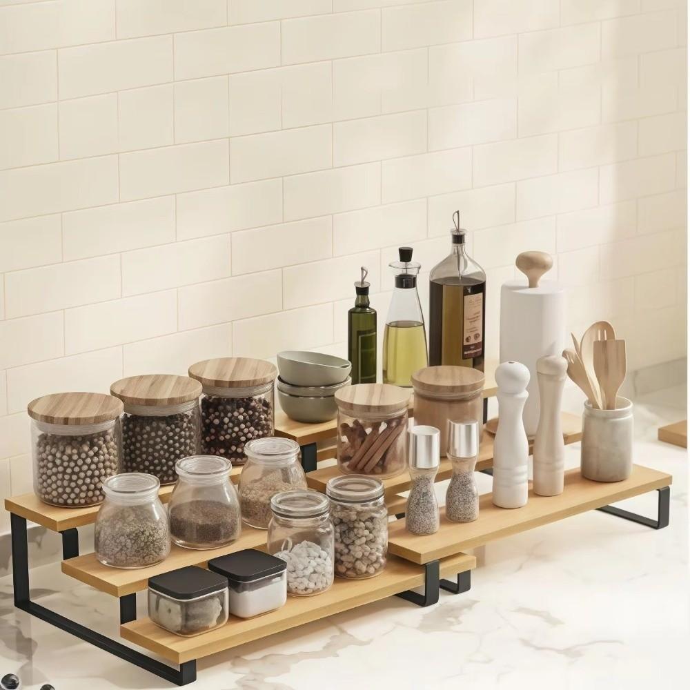 Detachable 3 Tier Spice Rack Bamboo Model Display Stand Cosmetics Storage Rack Countertop