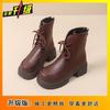 Small Thick-soled Heightened Lace-up Round Head Thick Heel Martin Boots Women's British Style Retro Women's Medium Boots 2025