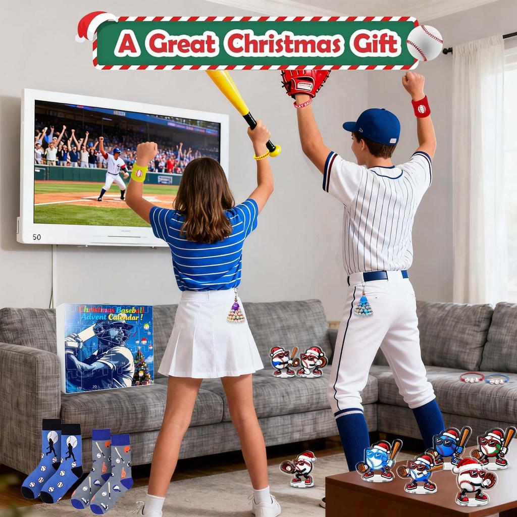 23d Weihnachts-Adventskalender, Baseball-Spielzeug für Kinder und Jugendliche, Überraschungs-Geschenkboxen für Jungen, Mädchen und Jugendliche, Baseball-Zubehör und Dekorationen