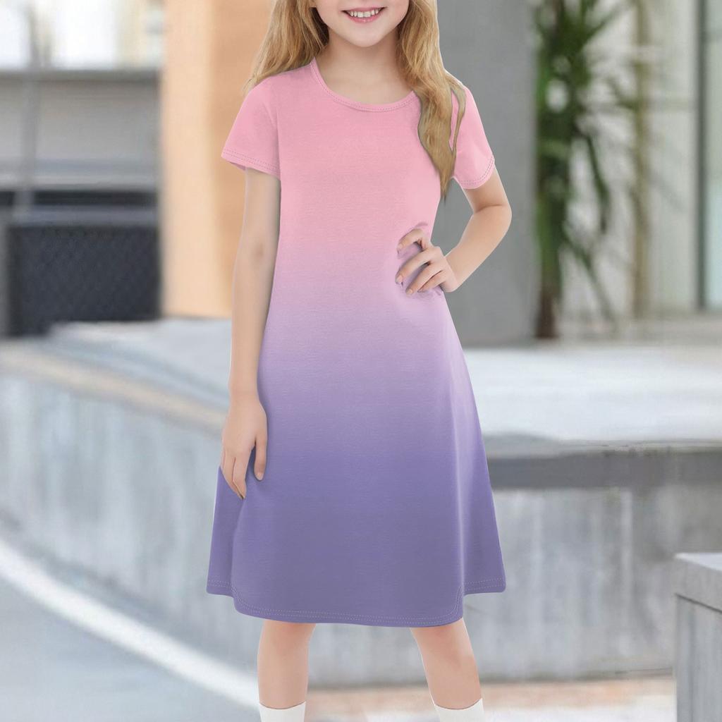Children's Summer Short-sleeved Casual Fashion Round Neck Dress